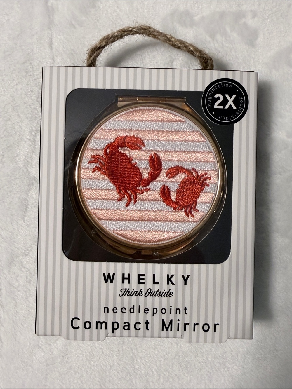 Whelky Embroidered Crab Needlepoint Compact Mirror - Coral & Cream